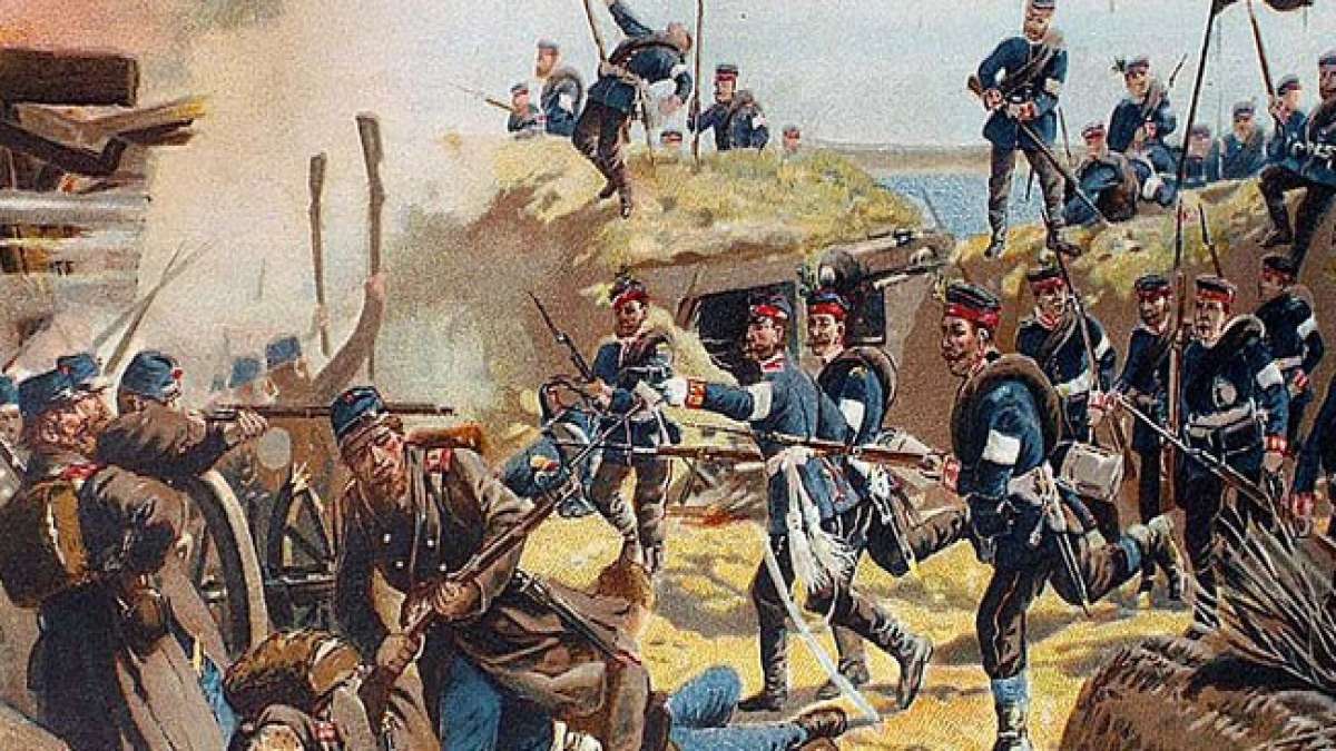 Gedenken Sie der historischen Schlacht von Dybbøl, bei der die preußische Armee nach zehnwöchiger Belagerung die dänische Festung eroberte. Gedenken Sie der historischen Schlacht von Dybbøl, bei der die preußische Armee nach zehnwöchiger Belagerung die dänische Festung eroberte.