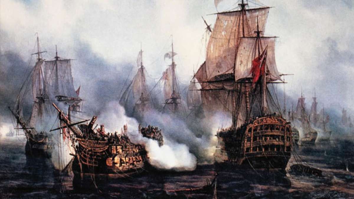 Feiern Sie den historischen Sieg der Royal Navy in der epischen Schlacht von Trafalgar am 21. Oktober 1805, die zur britischen Seemacht und Admiral Horatio Nelsons Ruhm führte. Feiern Sie den historischen Sieg der Royal Navy in der epischen Schlacht von Trafalgar am 21. Oktober 1805, die zur britischen Seemacht und Admiral Horatio Nelsons Ruhm führte.