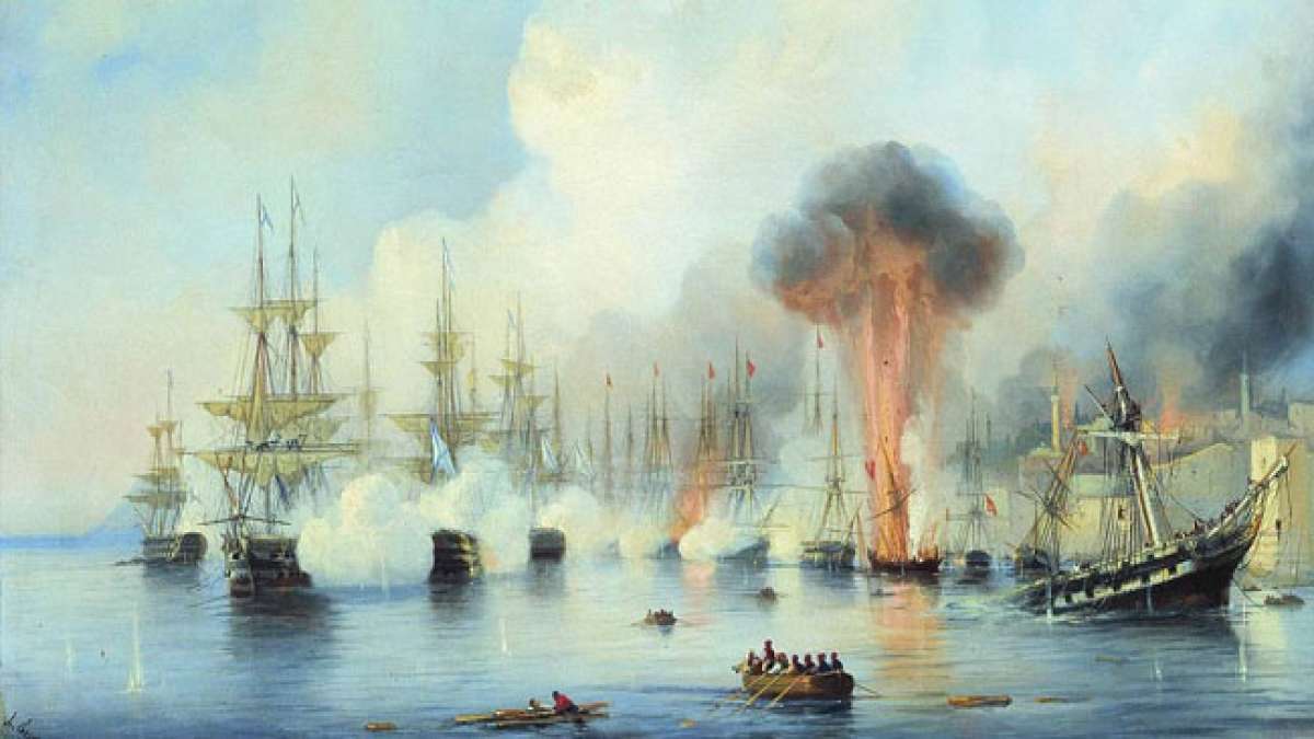 Gedenken Sie dem Sieg des russischen Geschwaders unter Admiral Nakhimov über die türkische Flotte am Kap Sinop im Jahr 1853.