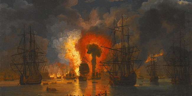 7. Juli - Der Tag des Sieges der russischen Flotte über die türkische Flotte in der Schlacht von Tschesmenski