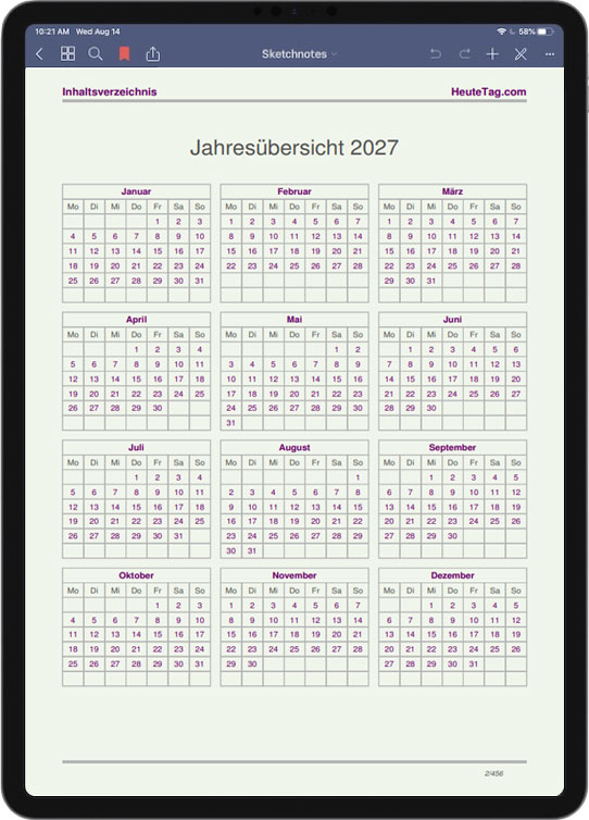 Jahresübersicht 2027